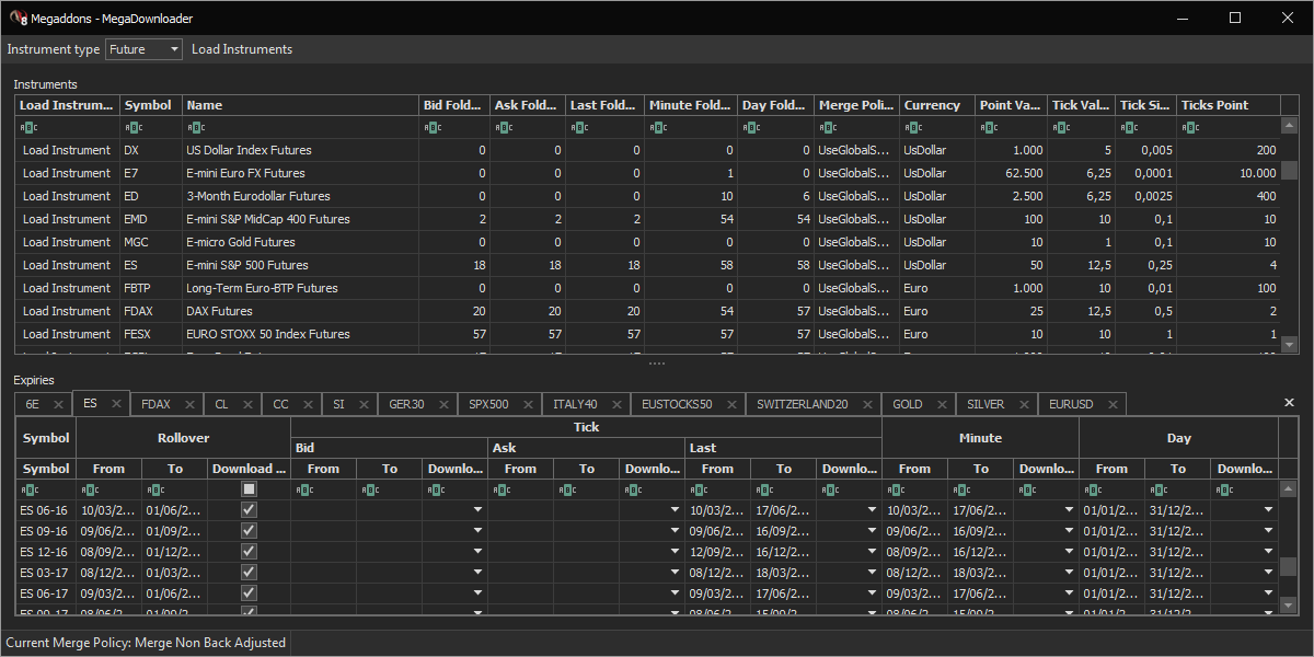 Megaddons historical data downloader